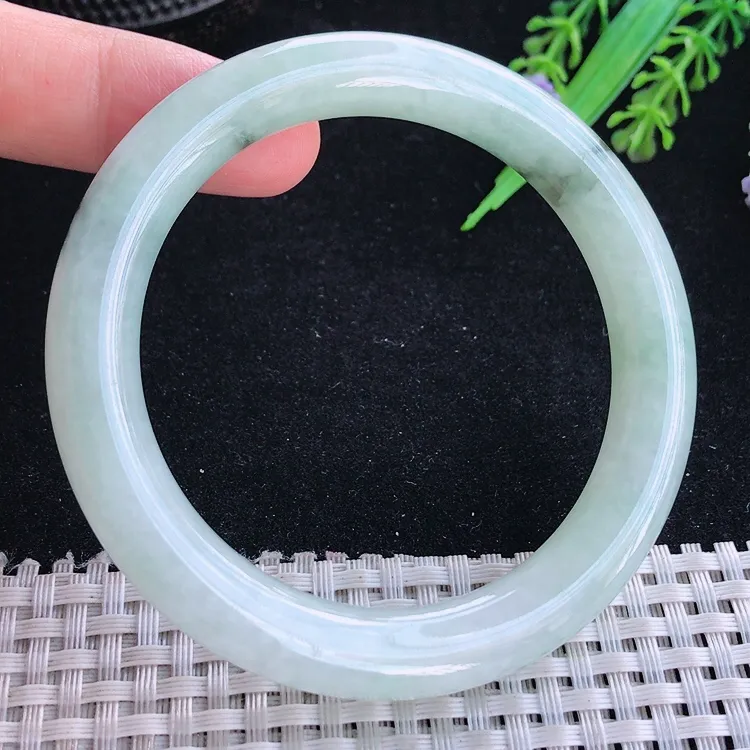 自然光57/9.7老坑温润飘花圆条手镯翡翠玉镯美人镯