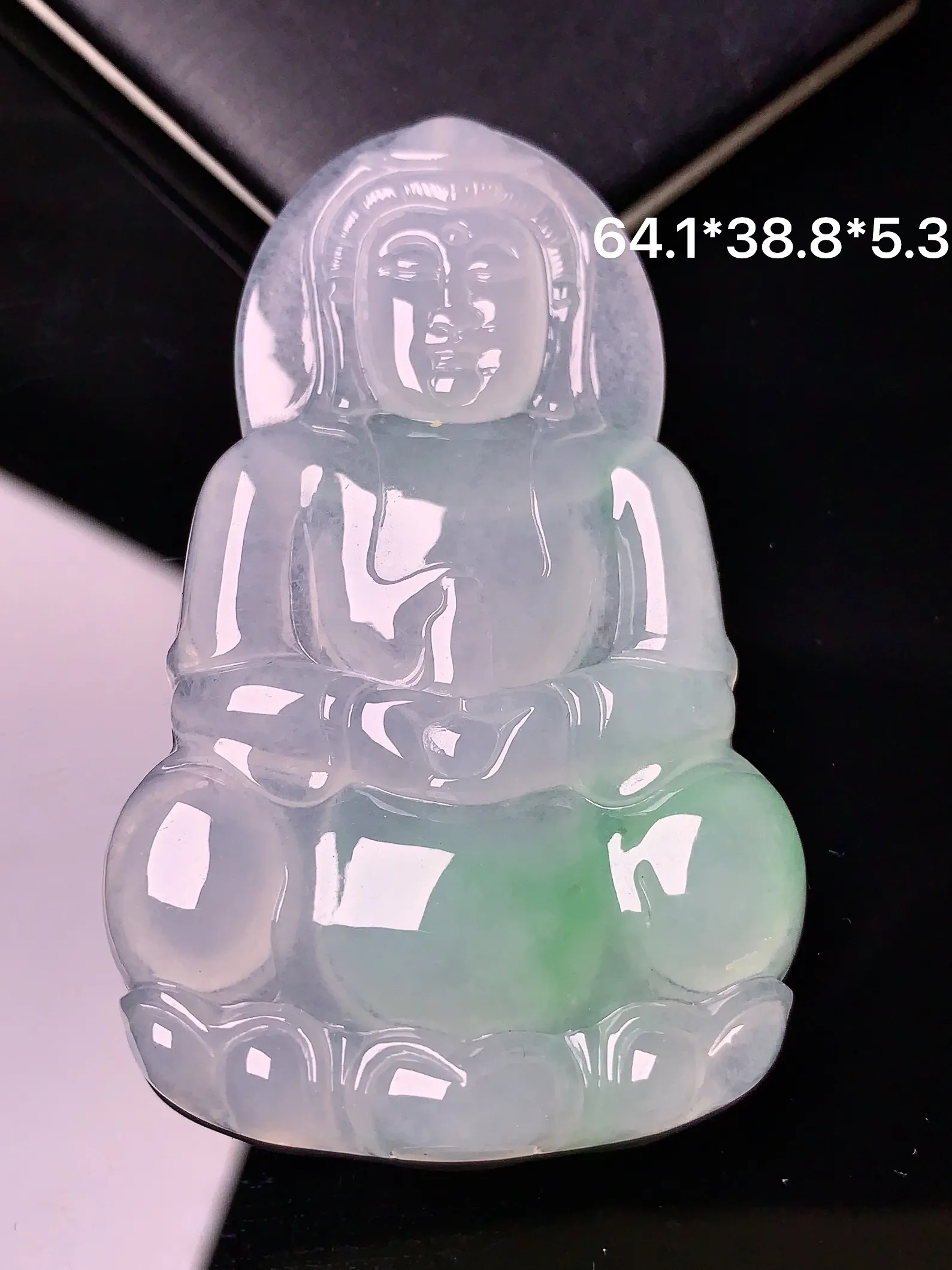 冰种观音吊坠 玉质细腻 水润亮眼 整体尺寸64.1*38.8*5.3
