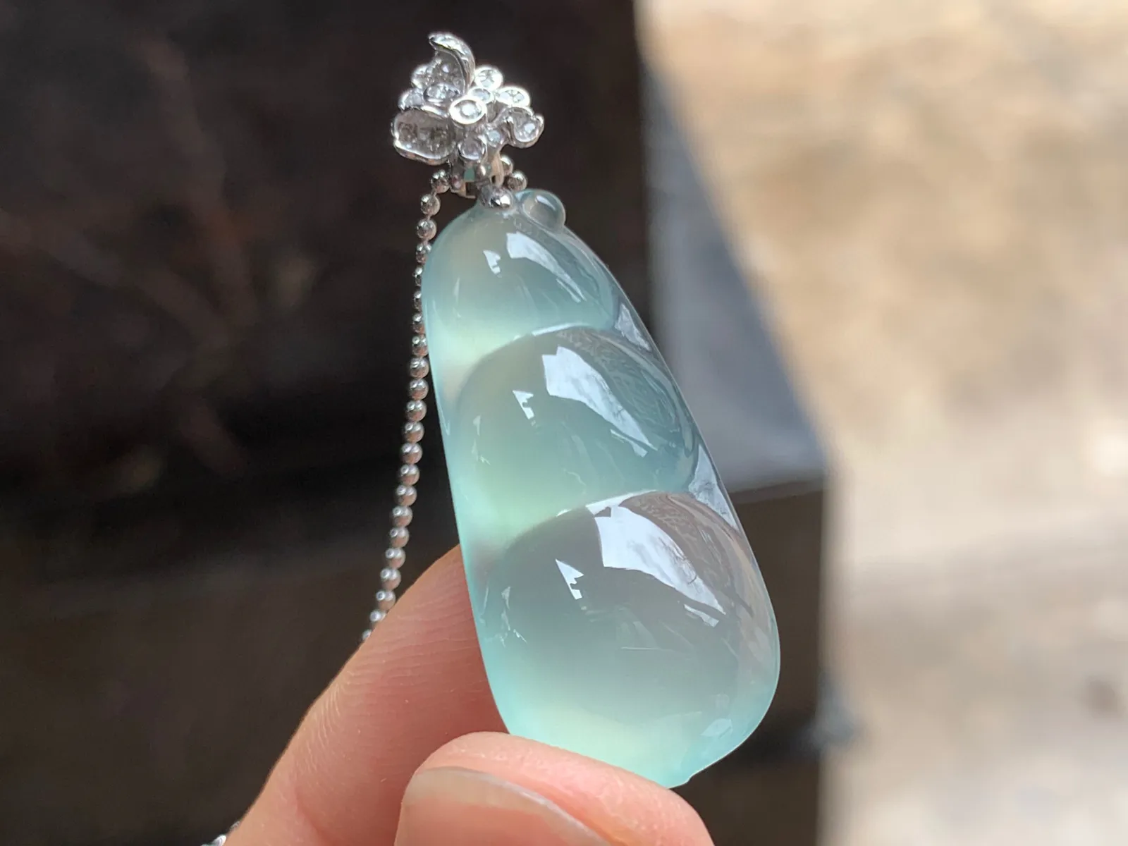 冰种晴水福豆 冰透起胶 饱满 金扣
