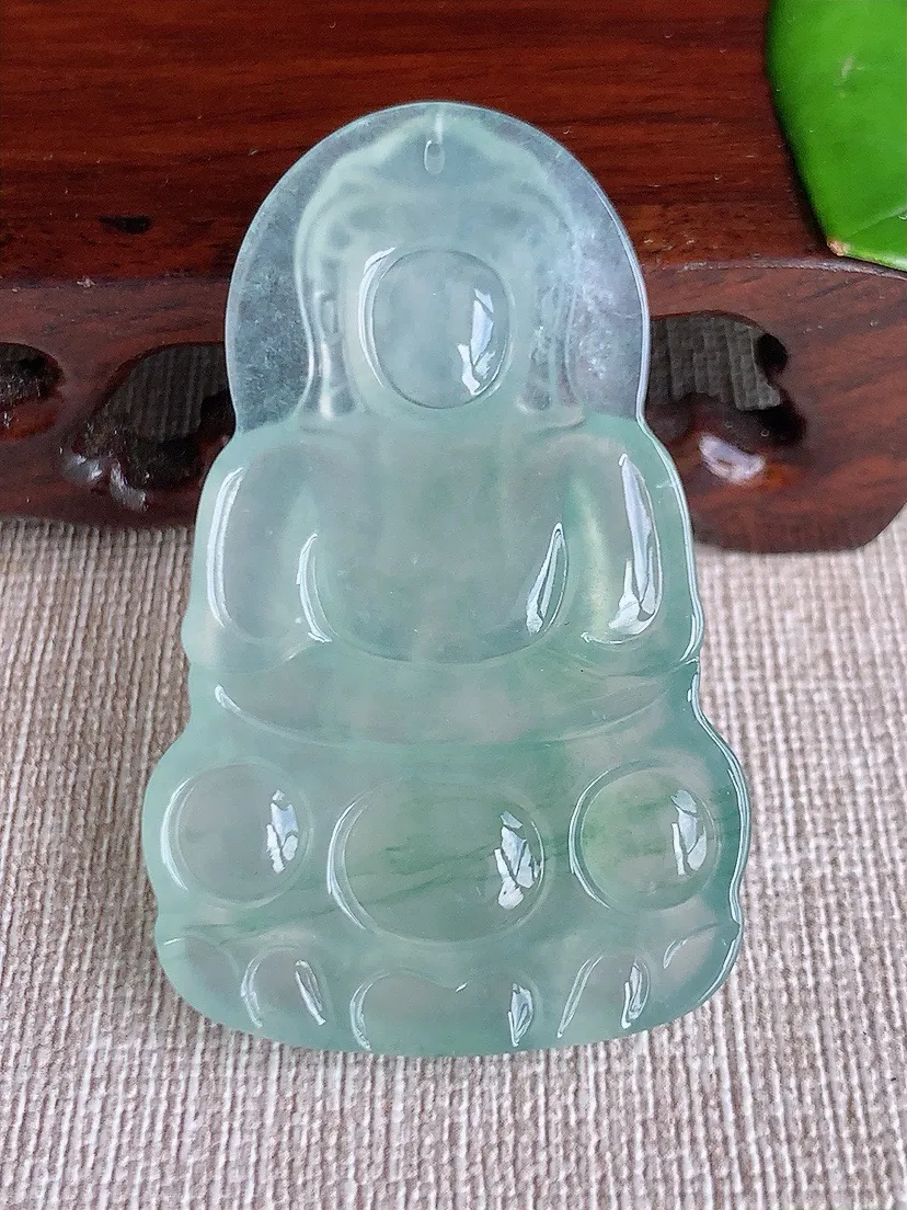 a货翡翠老坑冰种晴水正装观音吊坠 尺寸52.5×32.8×5.4mm 重量18.11g 0621