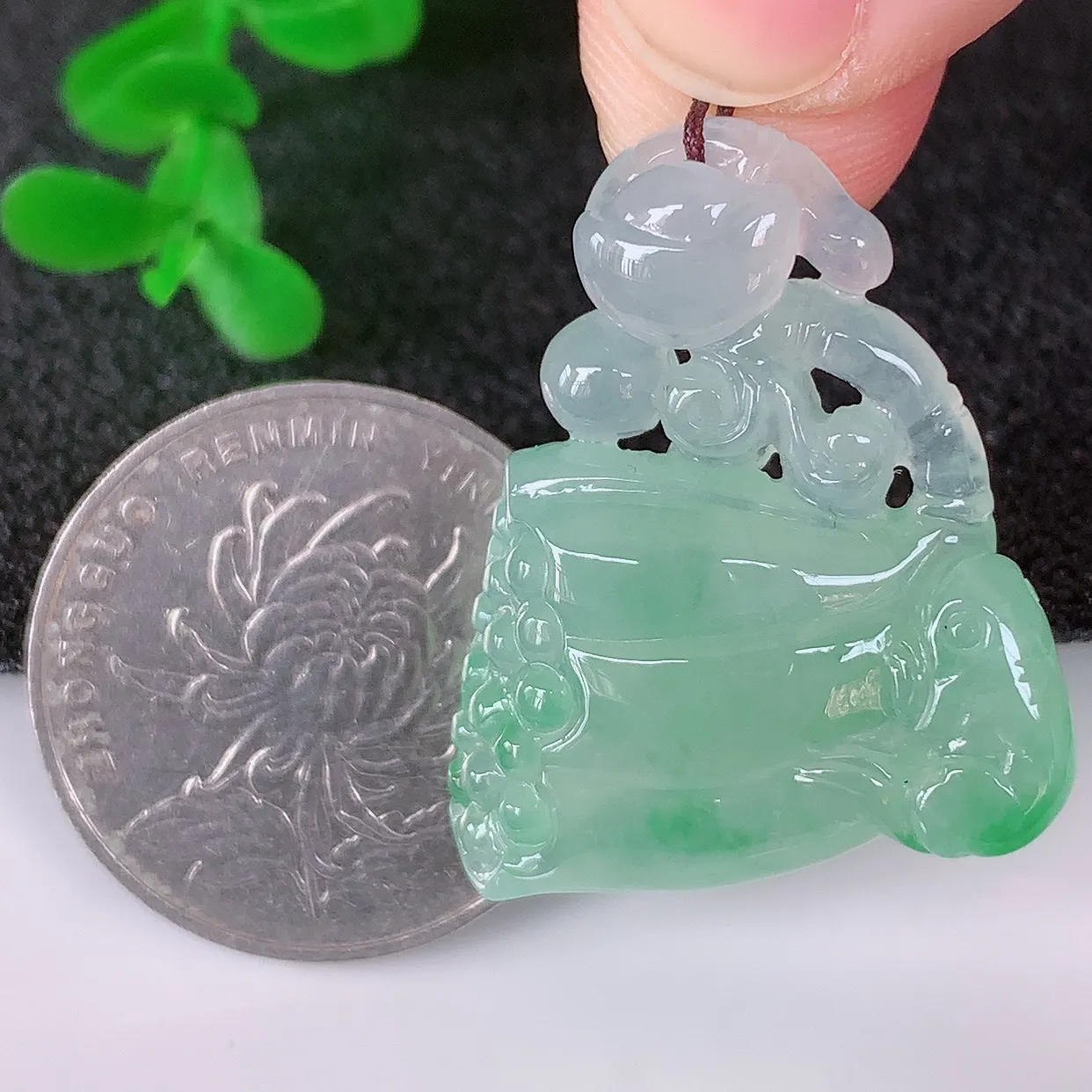 自然光实拍，冰润冰种飘绿翡翠招财莲蓬吊坠，水润精细，寓意路路都通，有着促进事业有运！#02.21