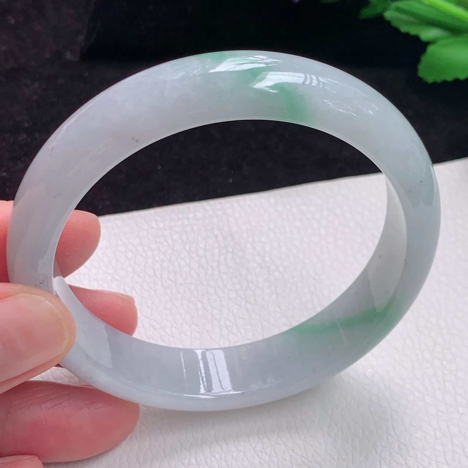 qh实拍58*13.2*7.2平安镯 老坑精美冰胶飘逸正圈翡翠玉手镯