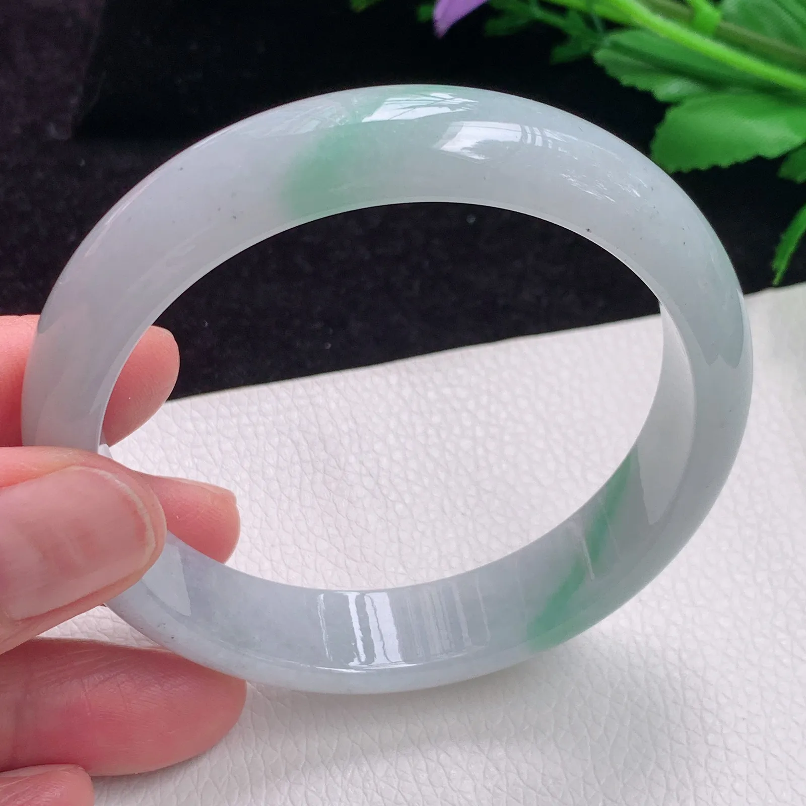 qh实拍58*13.2*7.2平安镯 老坑精美冰胶飘逸正圈翡翠玉手镯