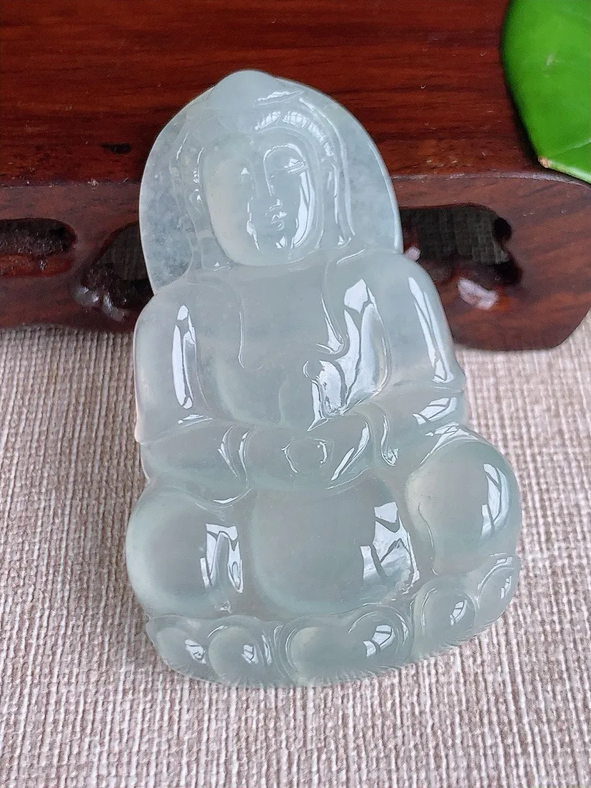 a货翡翠老坑冰种正装观音吊坠 尺寸58.3×36.2×6mm 重量23.19g 0622