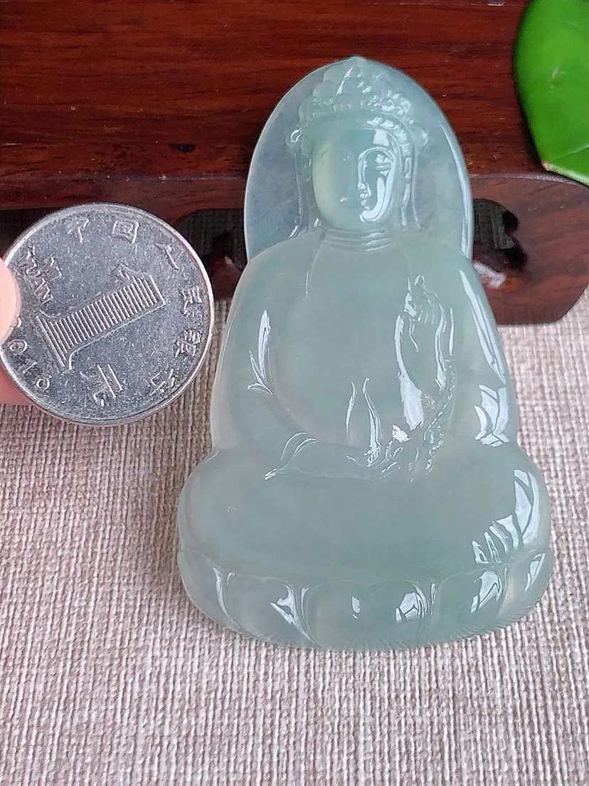 a货翡翠老坑冰种晴水大素衣观音吊坠 尺寸67.7×40×5.7mm 重量27.29g 0622