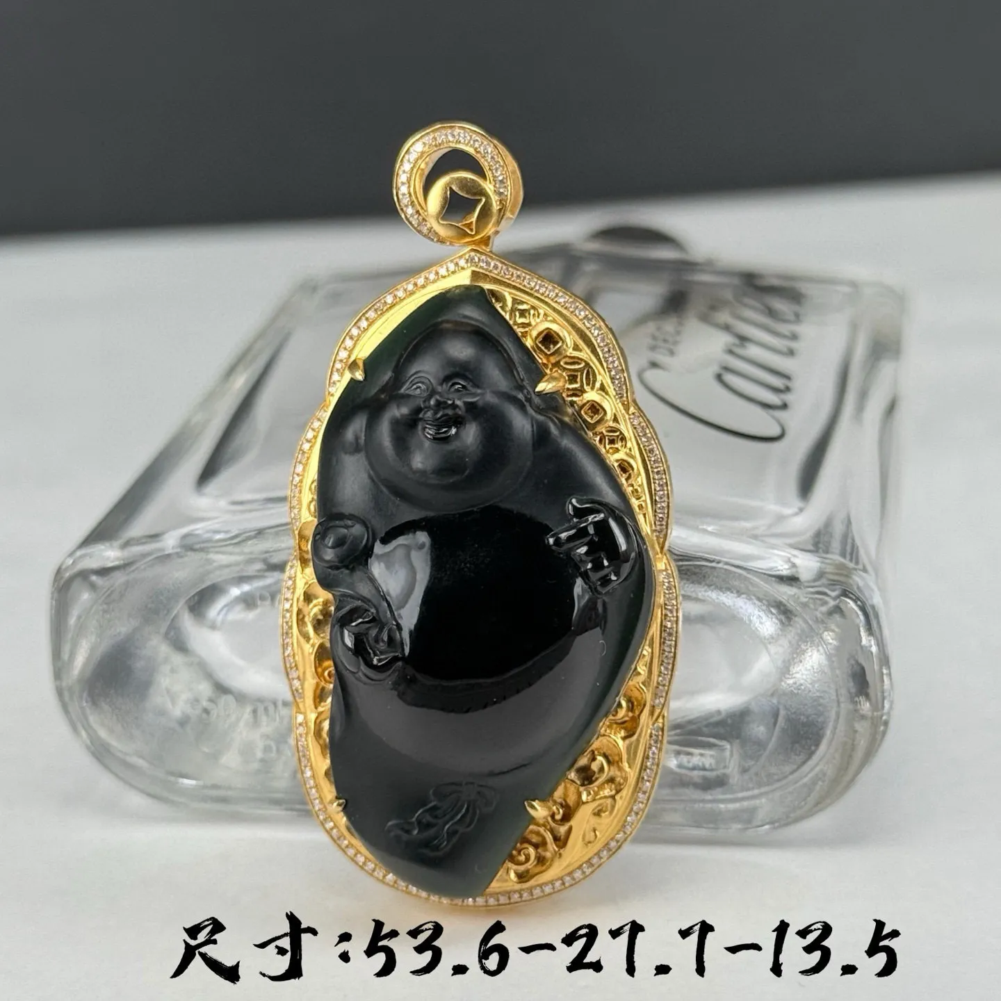 精品18k墨翠逍遥佛 种好色正 黑度极好 打灯通透 油性十足