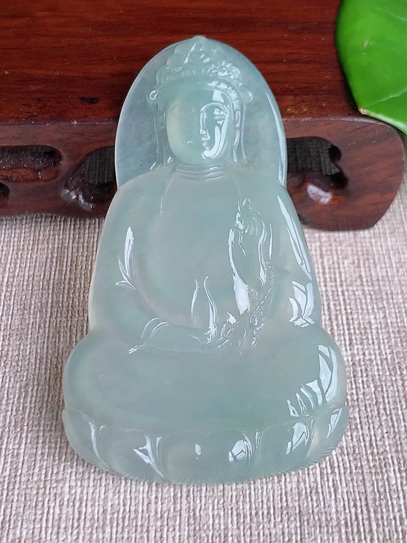 a货翡翠老坑冰种晴水大素衣观音吊坠 尺寸67.7×40×5.7mm 重量27.29g 0622