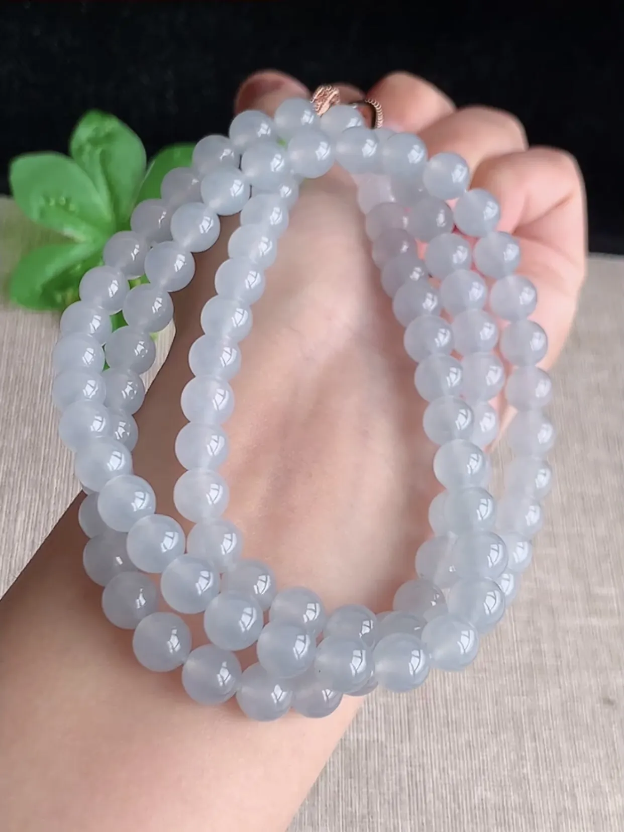a货翡翠老坑冰种白月光圆珠项链毛衣链96颗 尺寸7mm 重量70.67g 0622