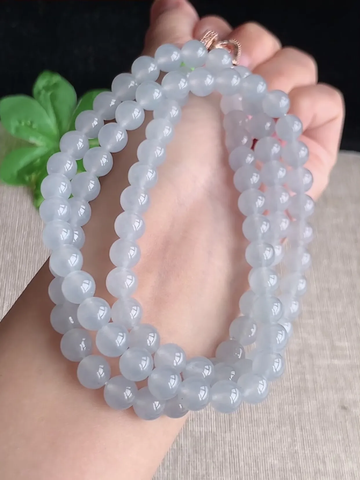 a货翡翠老坑冰种白月光圆珠项链毛衣链96颗 尺寸7mm 重量70.67g 0622