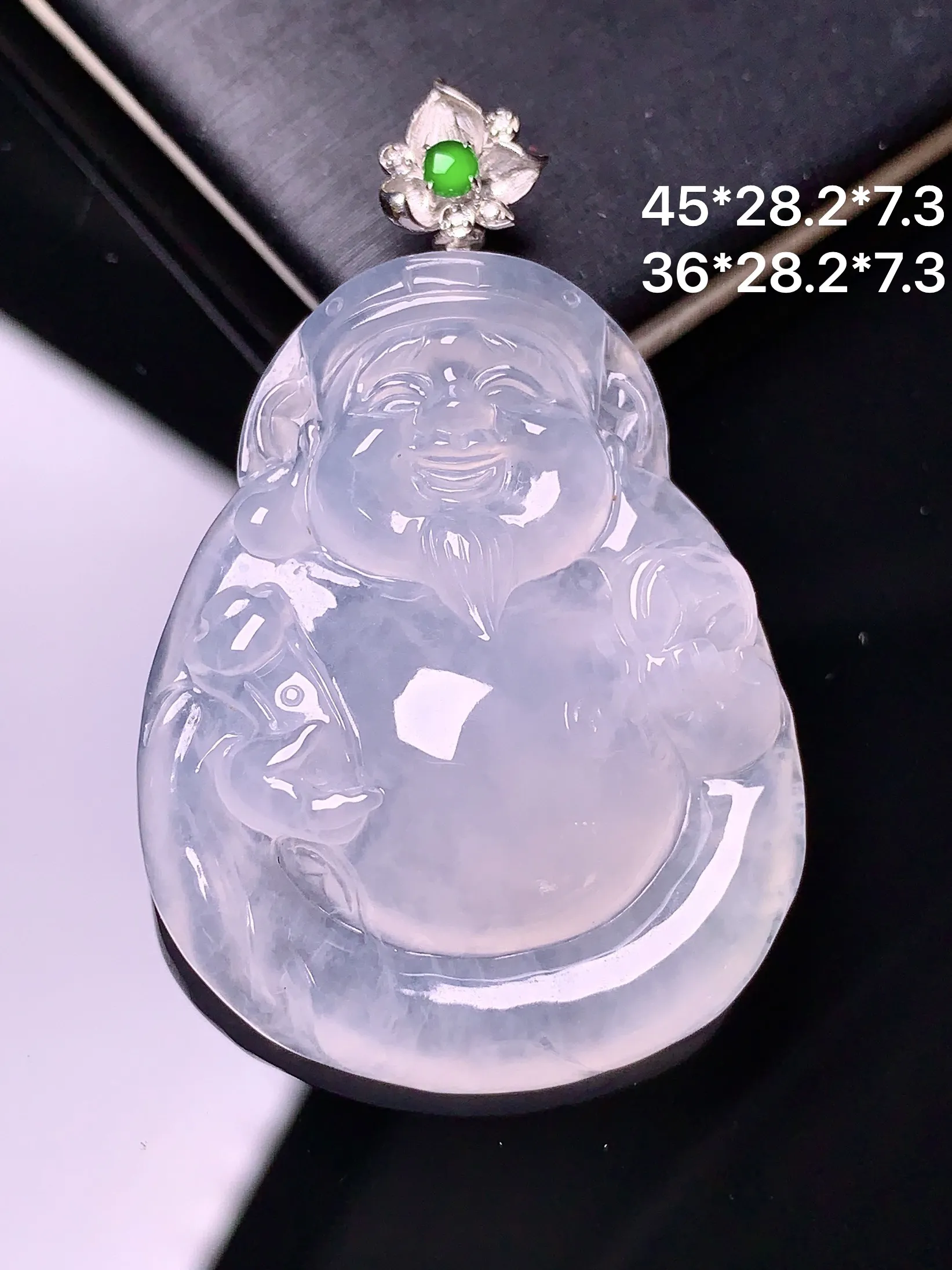 18k金钻镶嵌冰种财神吊坠 玉质细腻 水润亮眼  整体尺寸45*28.2*7.3