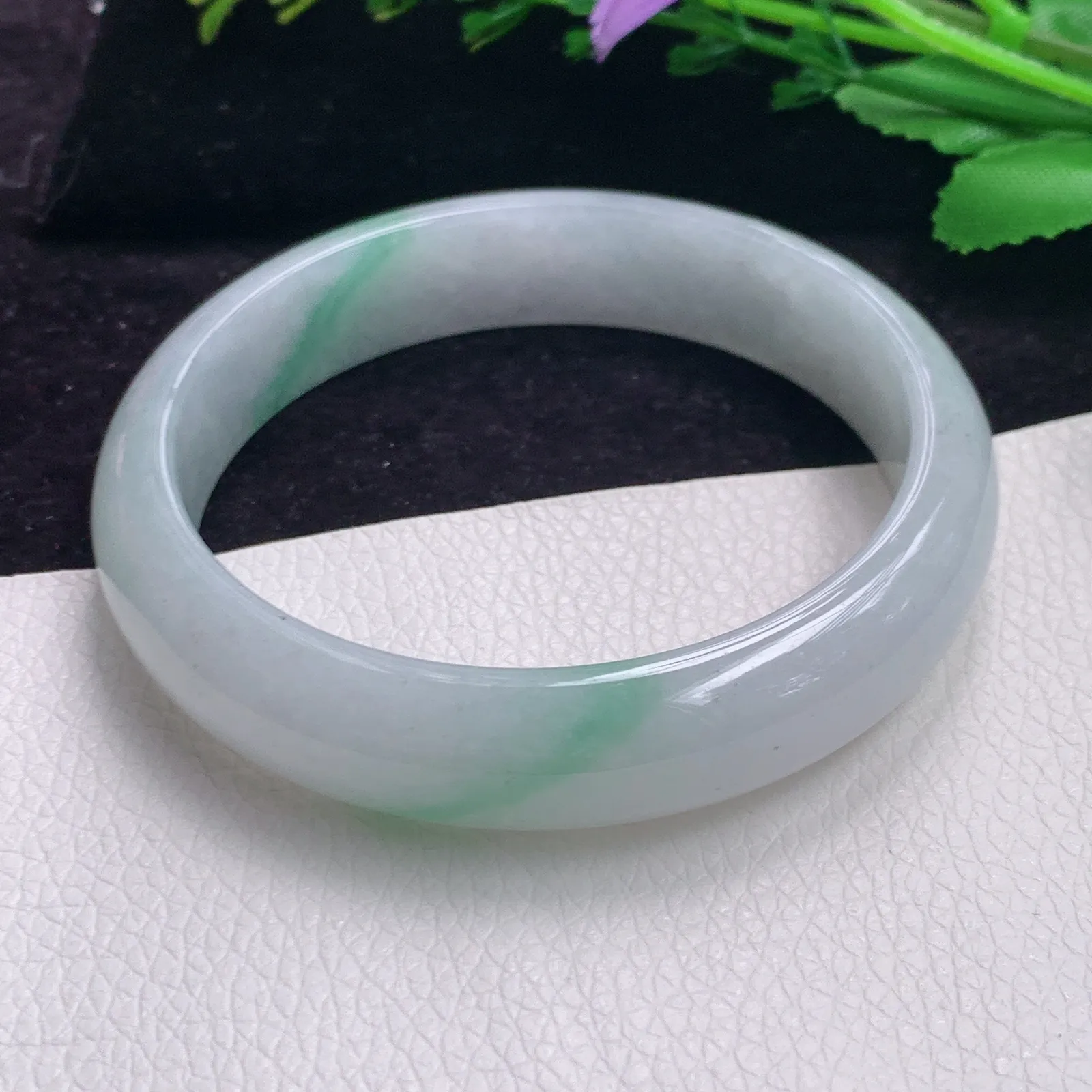 qh实拍58*13.2*7.2平安镯 老坑精美冰胶飘逸正圈翡翠玉手镯