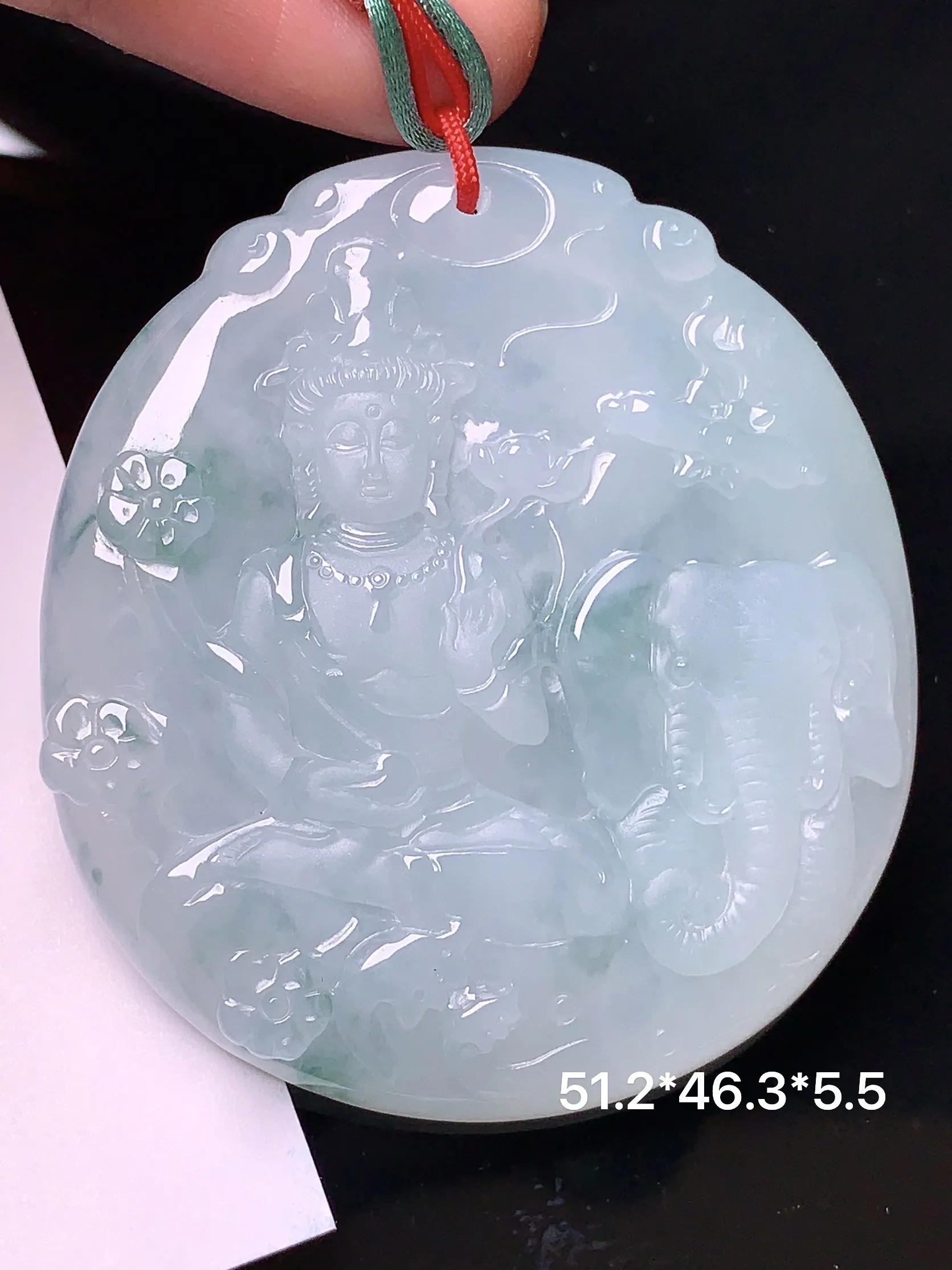 普贤观音菩萨吊坠 玉质细腻 水润亮眼  整体尺寸51.2*46.3*5.5