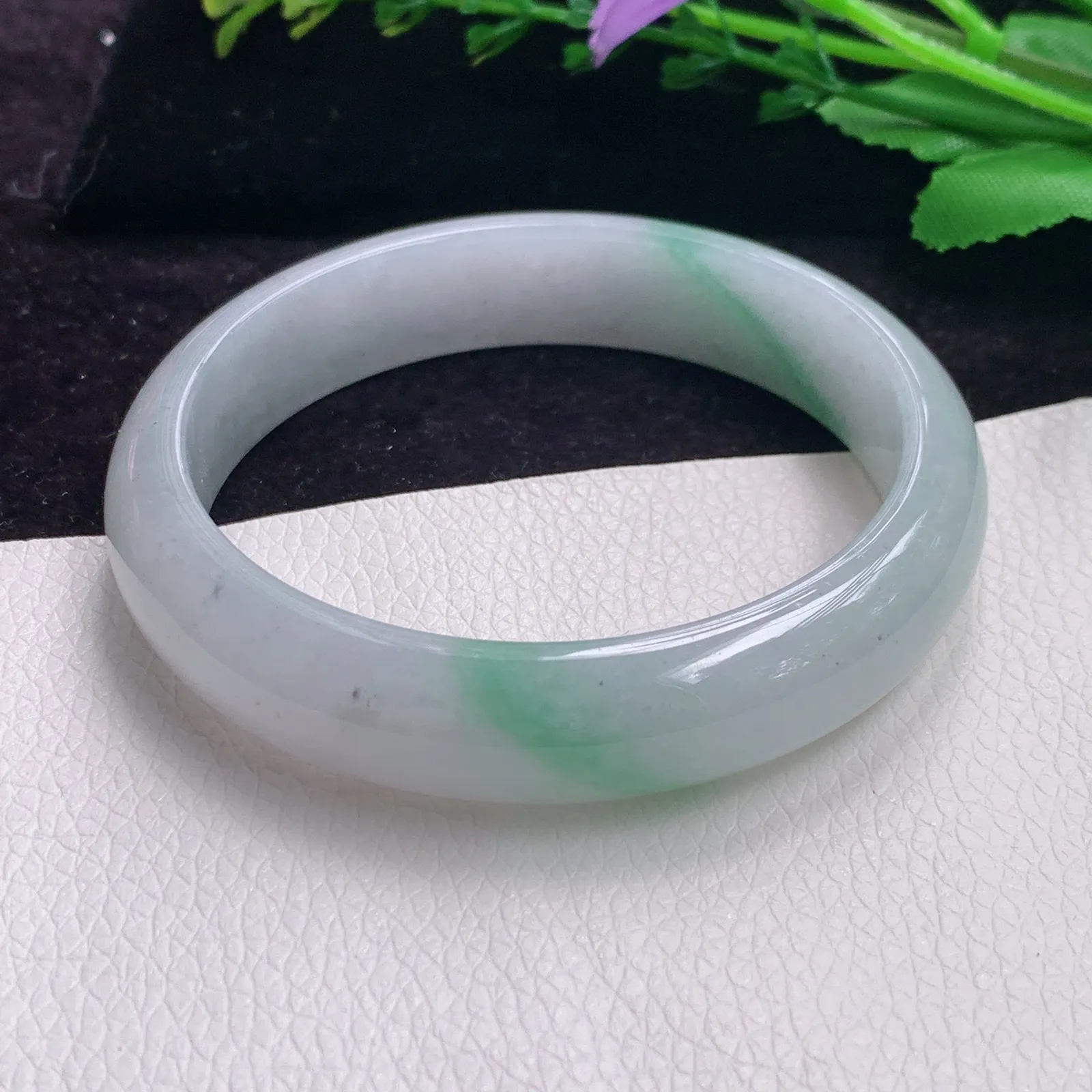 qh实拍58*13.2*7.2平安镯 老坑精美冰胶飘逸正圈翡翠玉手镯