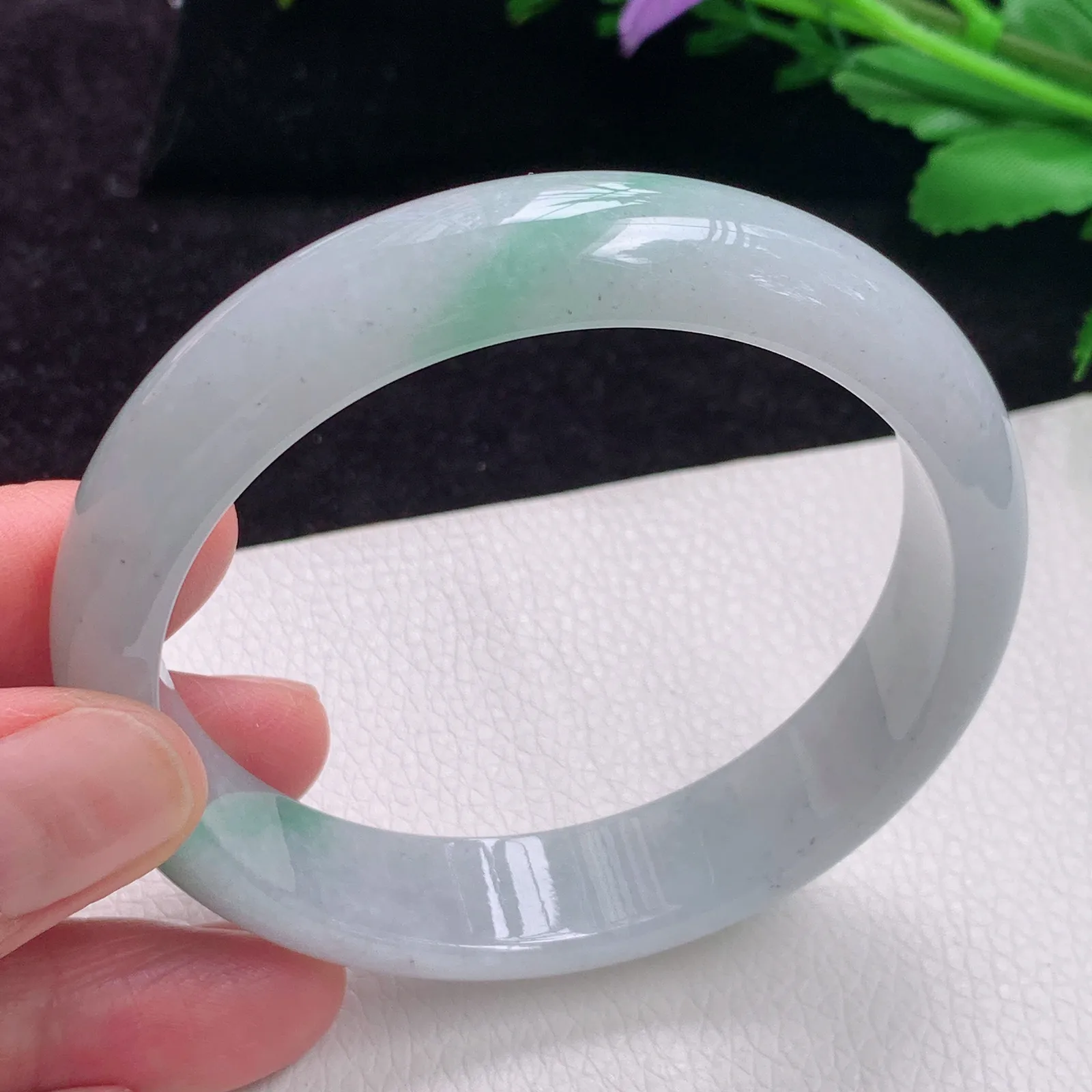 qh实拍58*13.2*7.2平安镯 老坑精美冰胶飘逸正圈翡翠玉手镯