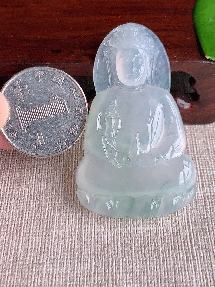 a货翡翠老坑冰种晴水素衣观音吊坠 尺寸53×32×5.3mm 重量17.68g 0622