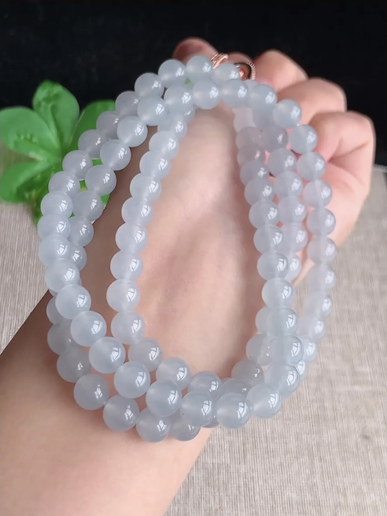 a货翡翠老坑冰种白月光圆珠项链毛衣链96颗 尺寸7mm 重量70.67g 0622