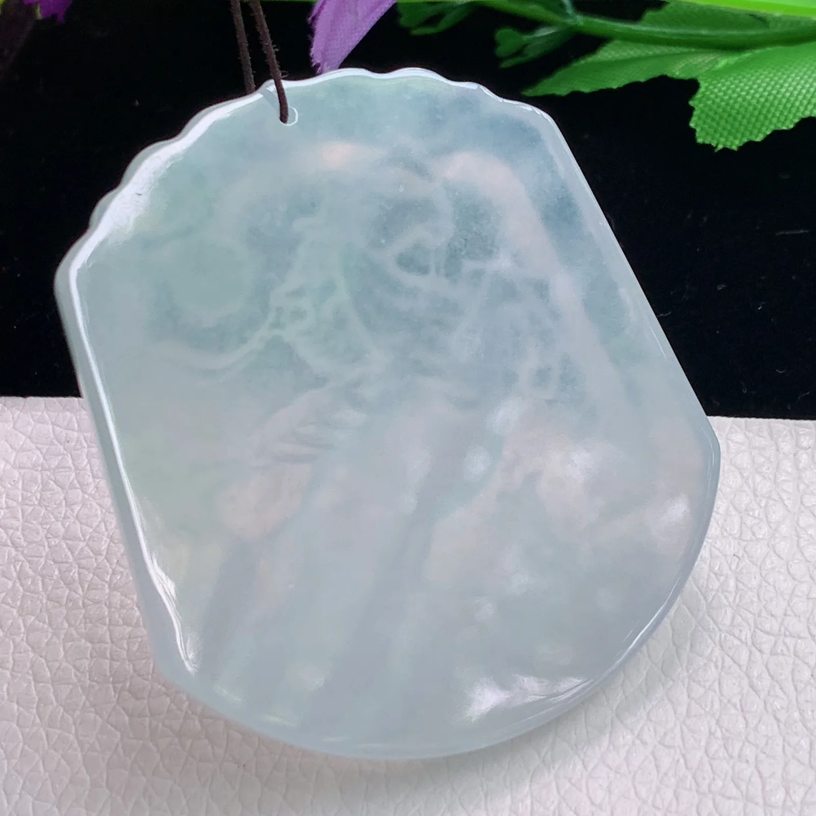 Kti实拍51.5*45.5*5.5缅甸翡翠A货冰种晴底马到功成玉吊坠 生肖马