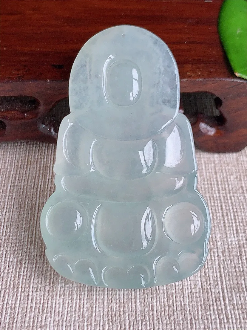 a货翡翠老坑冰种正装观音吊坠 尺寸58.3×36.2×6mm 重量23.19g 0622