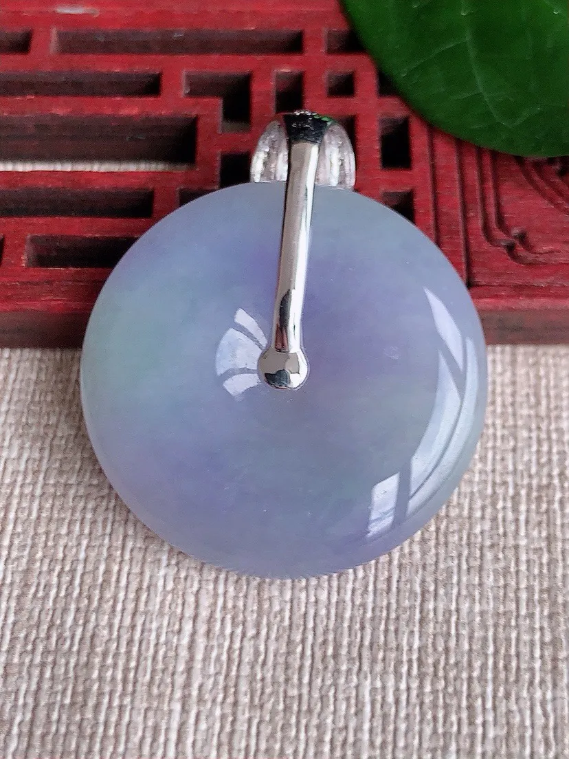 a货翡翠老坑冰种18K金伴钻镶嵌紫罗兰平安扣吊坠 尺寸35.3×29.8×6mm 重量12.78g 