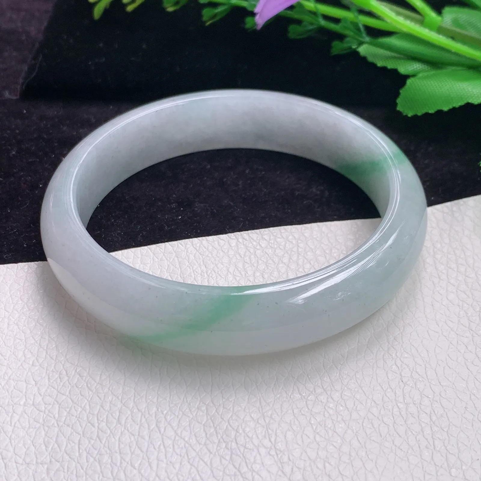 qh实拍58*13.2*7.2平安镯 老坑精美冰胶飘逸正圈翡翠玉手镯