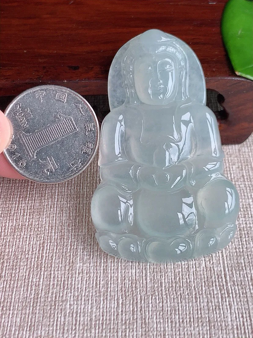 a货翡翠老坑冰种正装观音吊坠 尺寸58.3×36.2×6mm 重量23.19g 0622
