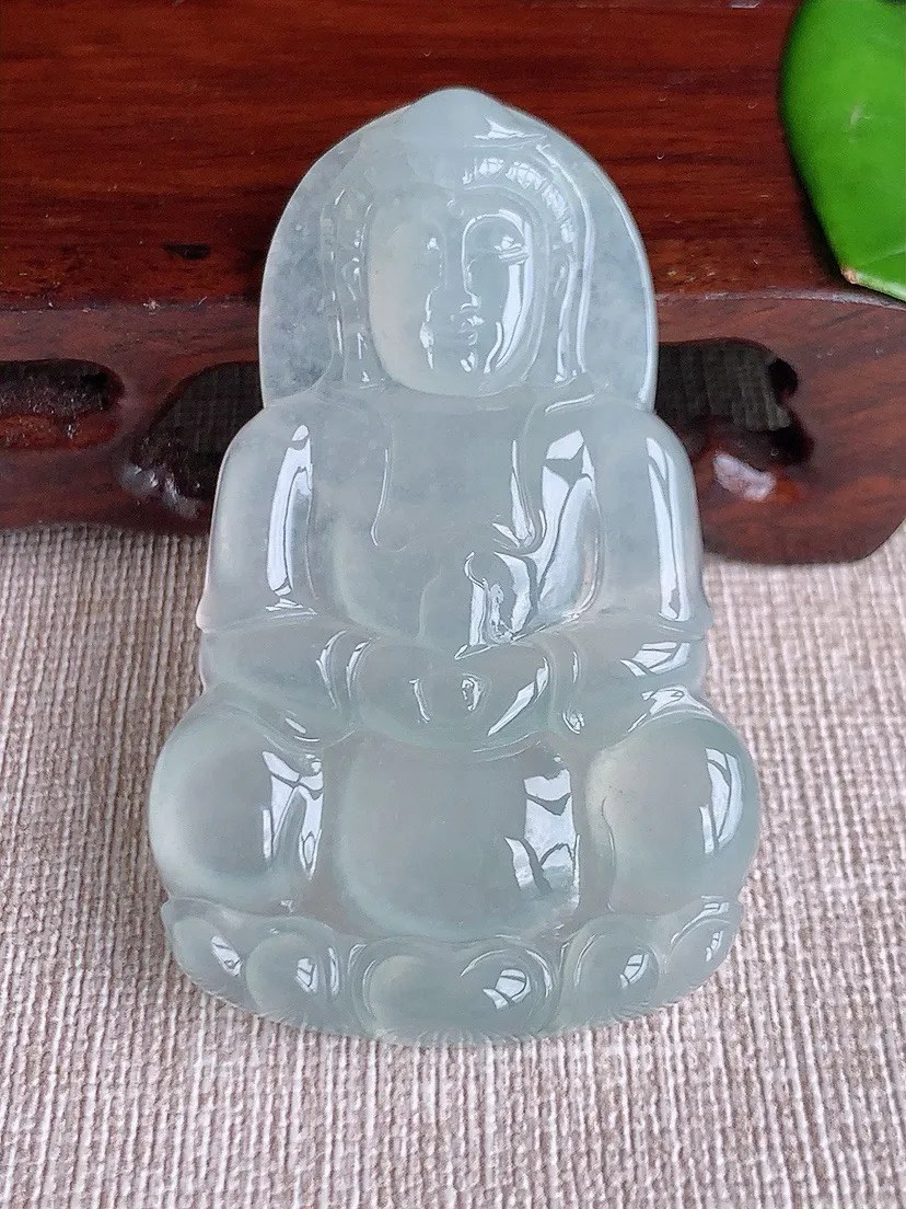 a货翡翠老坑冰种正装观音吊坠 尺寸58.3×36.2×6mm 重量23.19g 0622