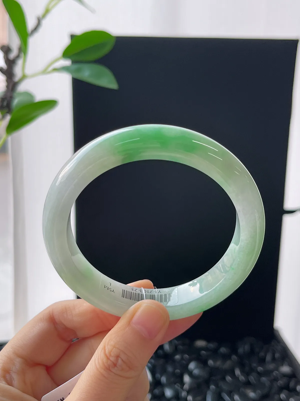 正圈58.3圈口，翡翠糯化种飘绿手镯
