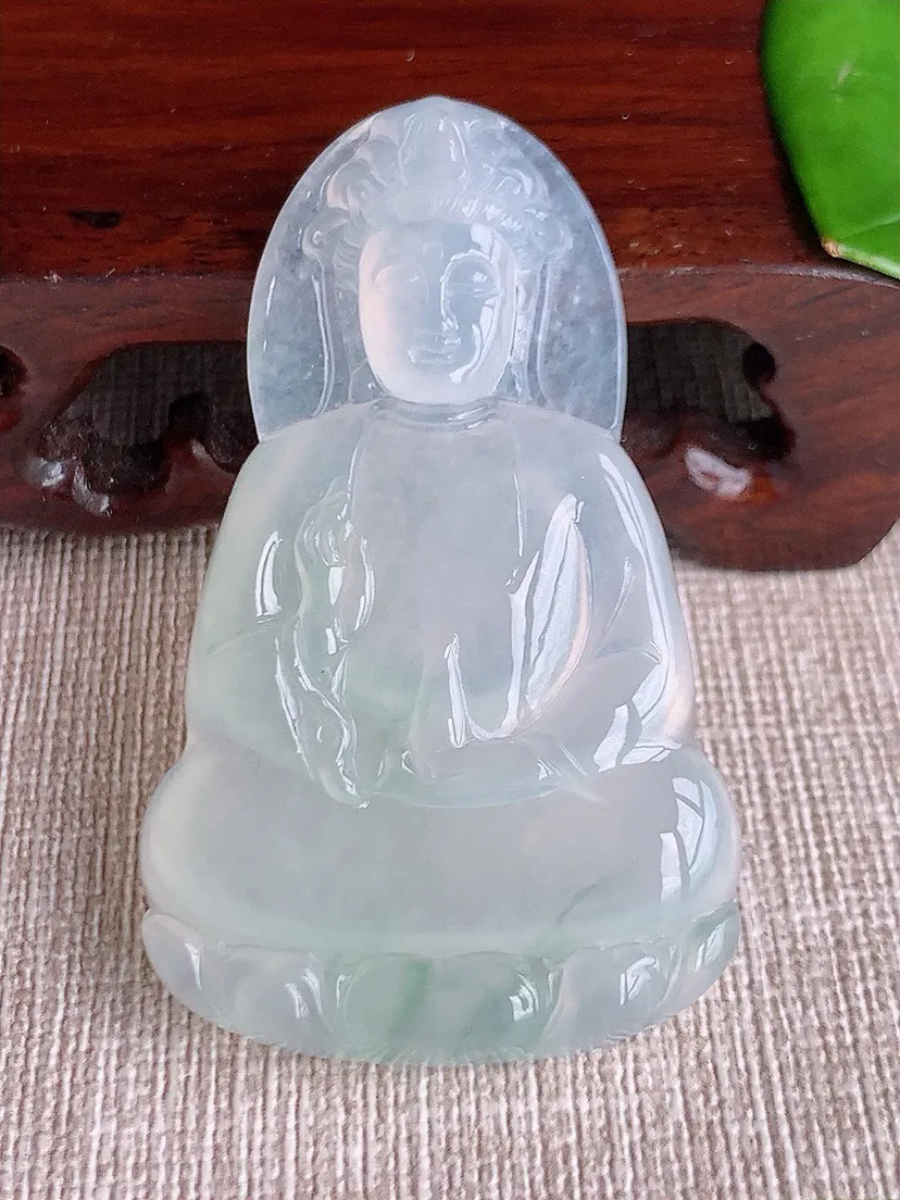 a货翡翠老坑冰种晴水素衣观音吊坠 尺寸53×32×5.3mm 重量17.68g 0622