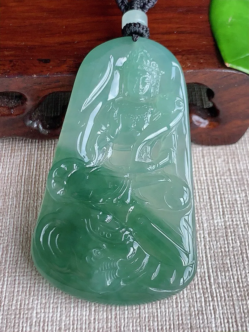 a货翡翠老坑冰种飘花普贤菩萨吊坠 尺寸59.6×35×5.2mm 重量26.95g 0622