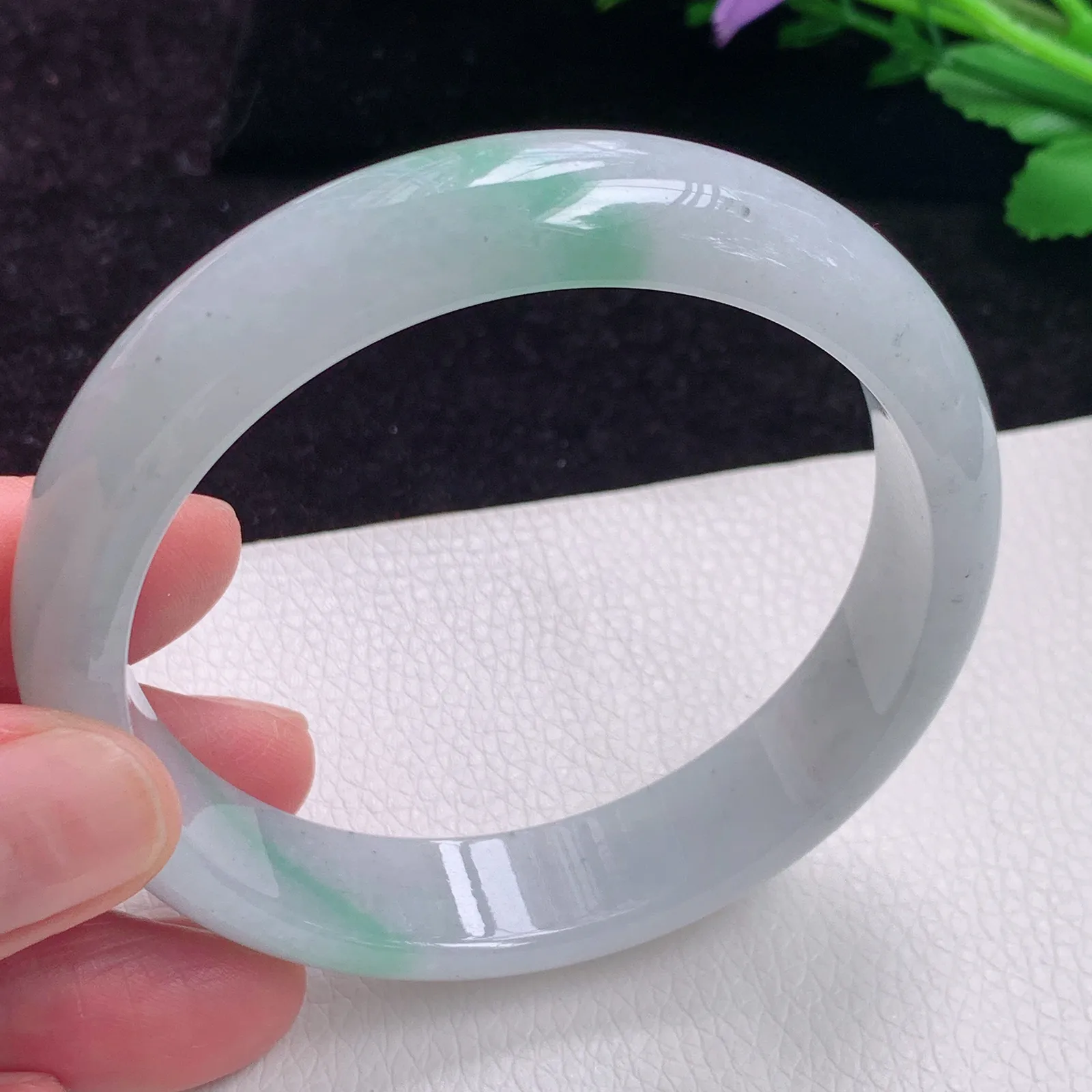 qh实拍58*13.2*7.2平安镯 老坑精美冰胶飘逸正圈翡翠玉手镯