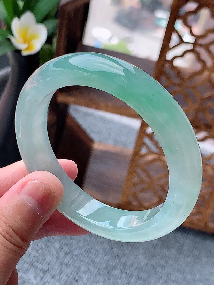 a货翡翠老坑冰种晴水正装正圈手镯53-54圈口 尺寸53.8×11.6×8.6mm 重量57.28g