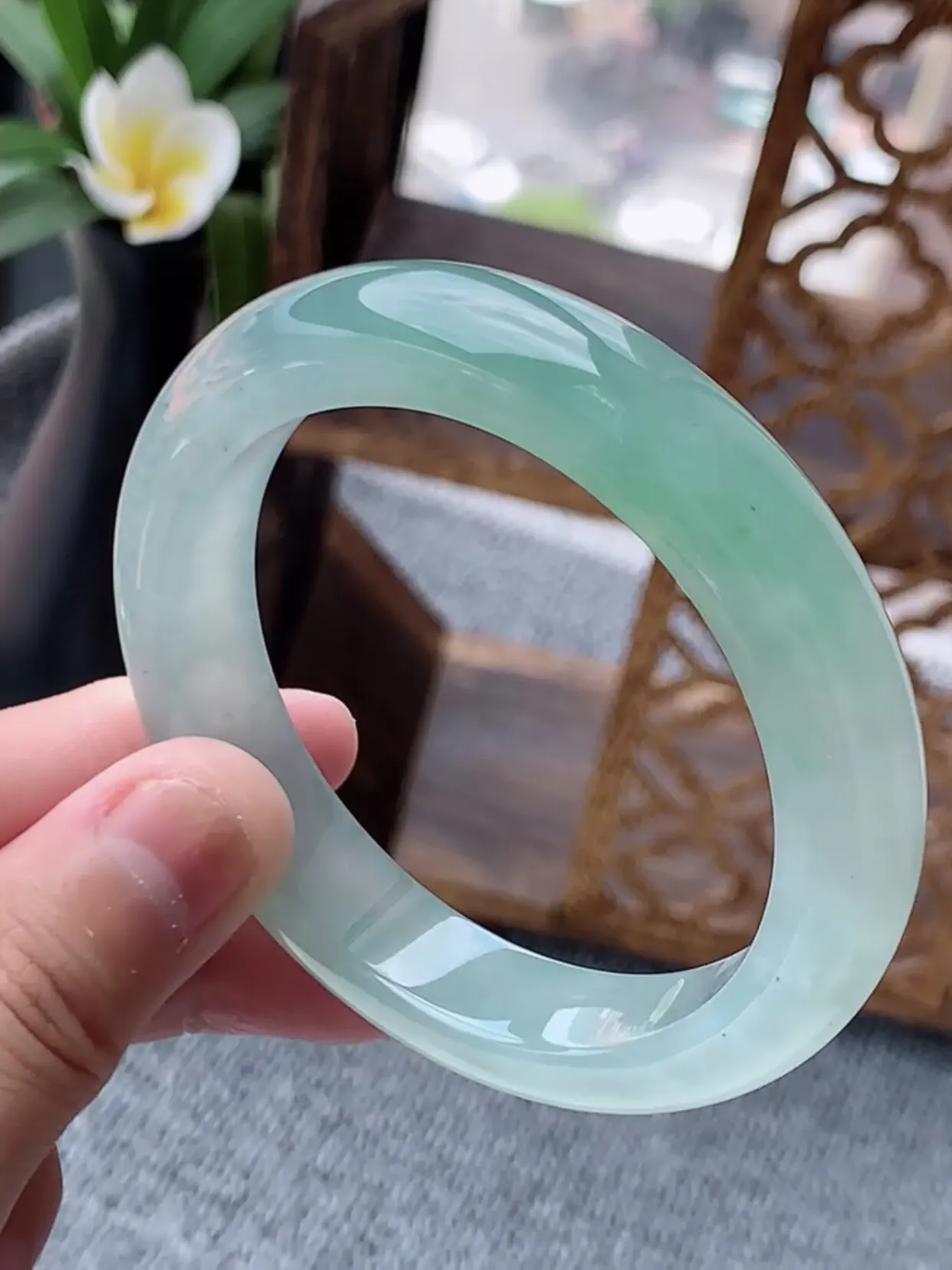 a货翡翠老坑冰种晴水正装正圈手镯53-54圈口 尺寸53.8×11.6×8.6mm 重量57.28g 0622