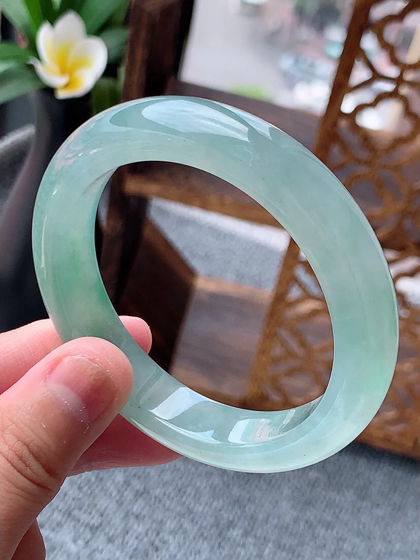 a货翡翠老坑冰种晴水正装正圈手镯53-54圈口 尺寸53.8×11.6×8.6mm 重量57.28g 0622