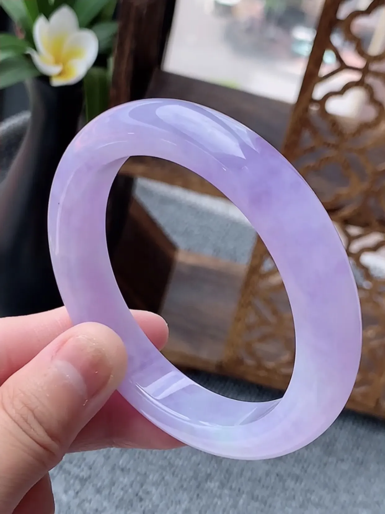 a货翡翠老坑种紫罗兰厚装正装正圈手镯58-59圈口  尺寸58×12×9.3mm 重量69.52g 0622