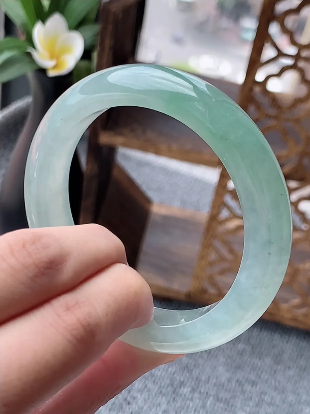 a货翡翠老坑冰种晴水正装正圈手镯53-54圈口 尺寸53.8×11.6×8.6mm 重量57.28g 0622