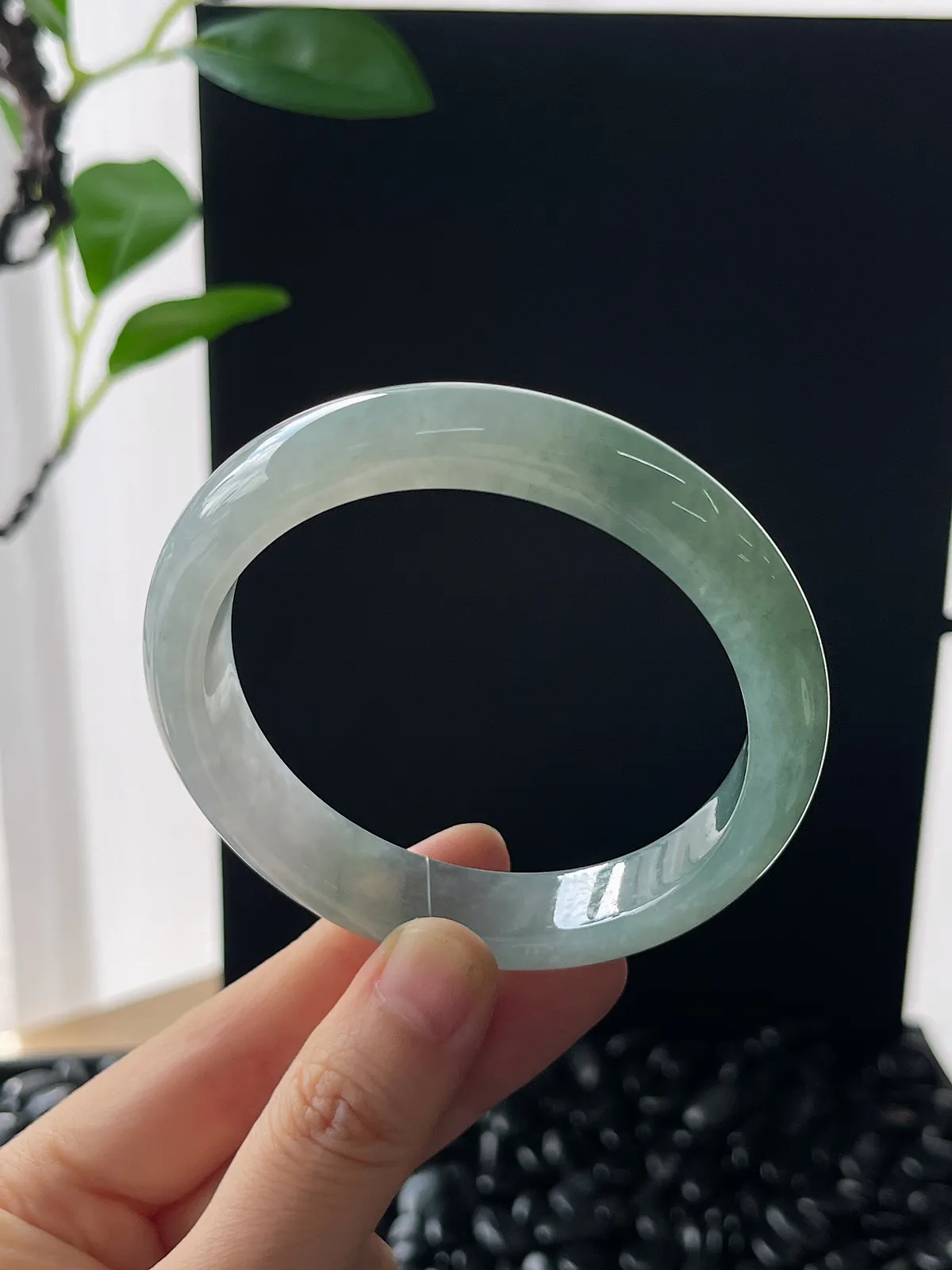 正圈57.5圈口，翡翠冰糯种灰绿手镯