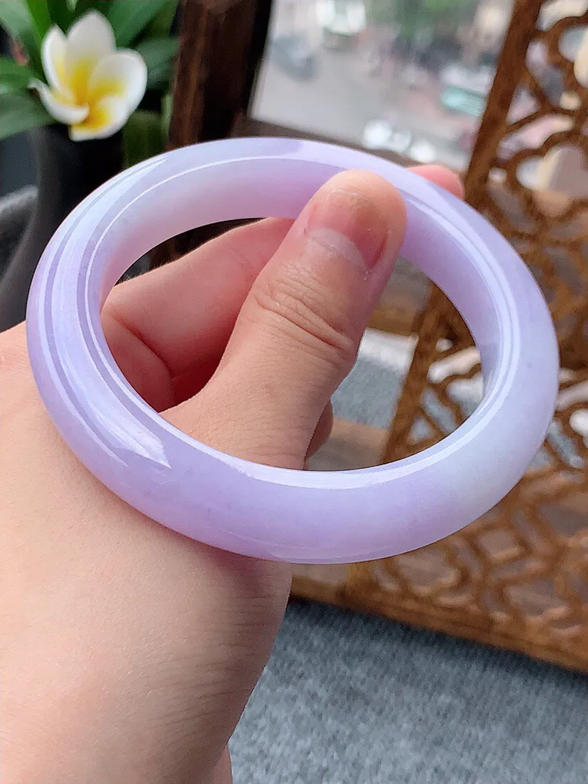 a货翡翠老坑种紫罗兰厚装正装正圈手镯58-59圈口 尺寸58×12×9.7mm 重量75.39g 0622