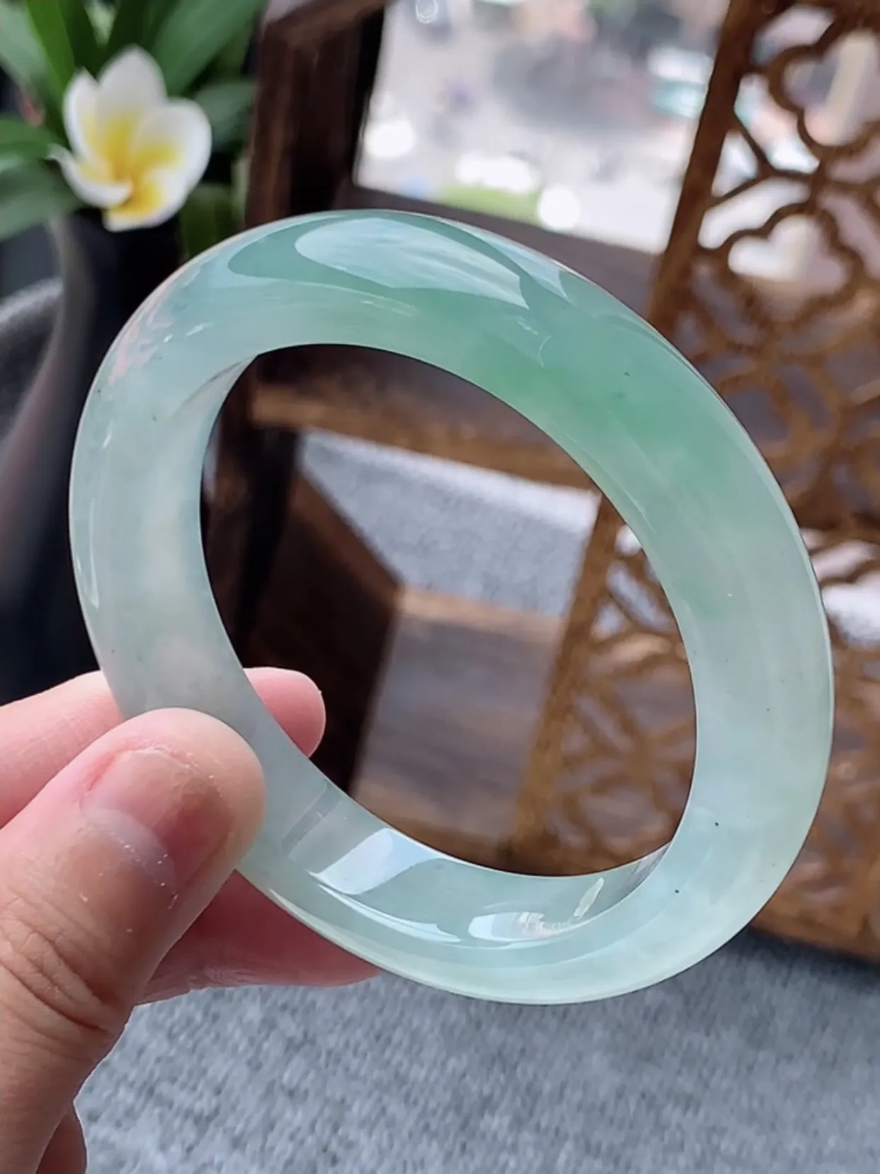 a货翡翠老坑冰种晴水正装正圈手镯53-54圈口 尺寸53.8×11.6×8.6mm 重量57.28g 0622