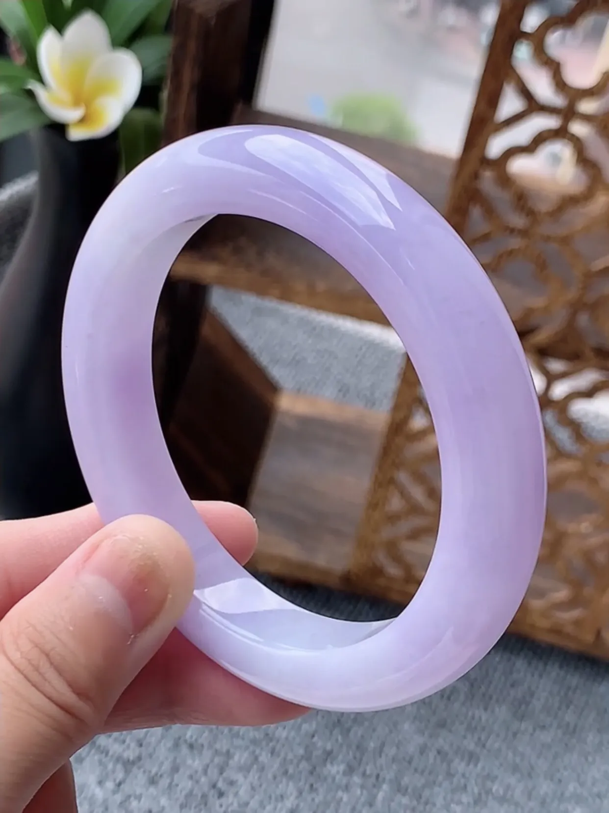 a货翡翠老坑种紫罗兰厚装正装正圈手镯58-59圈口 尺寸58×12×9.7mm 重量75.39g 0622