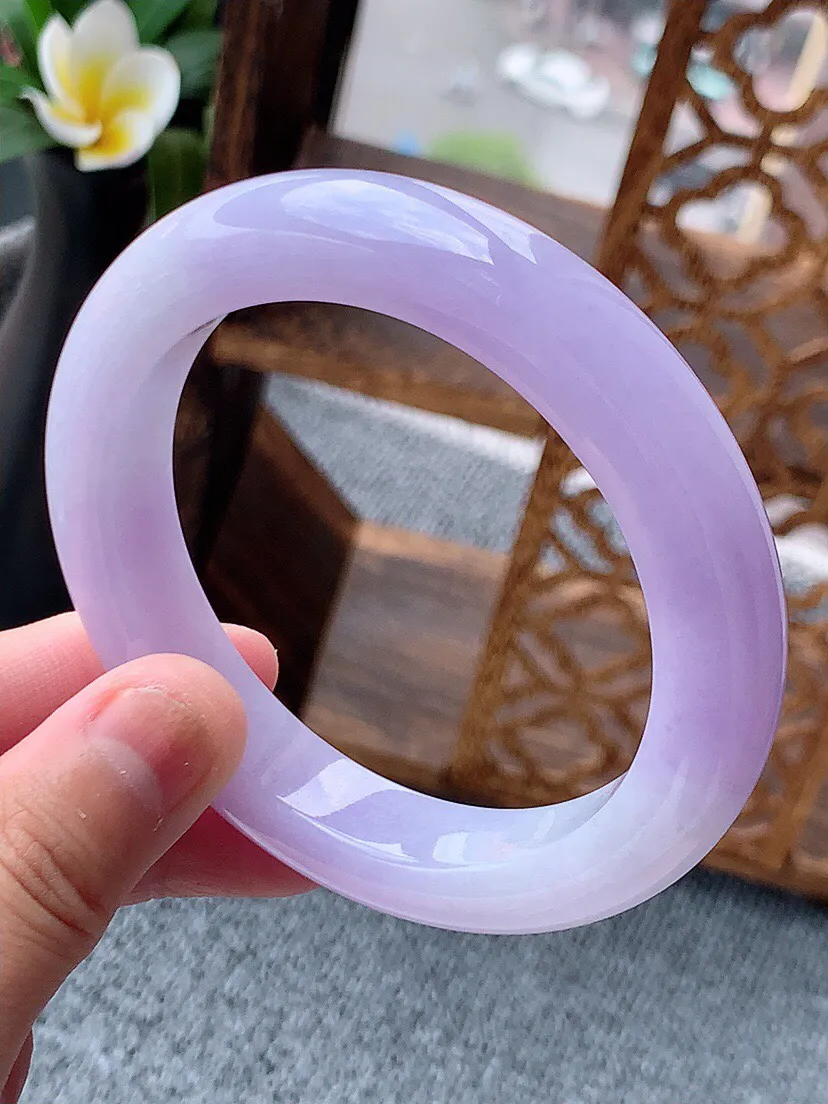 a货翡翠老坑种紫罗兰厚装正装正圈手镯58-59圈口 尺寸58×12×9.7mm 重量75.39g 0