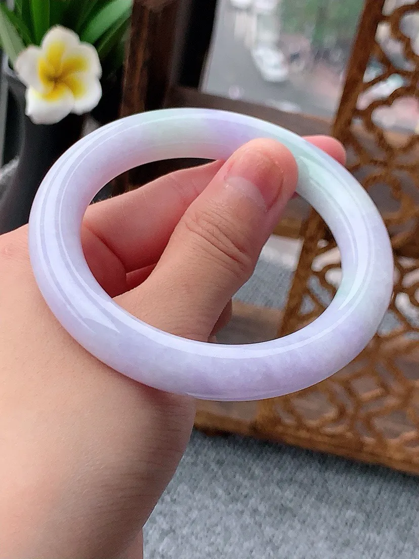a货翡翠老坑紫罗兰圆条手镯55-56圈口  尺寸55×10.7mm 重量63.26g 0617