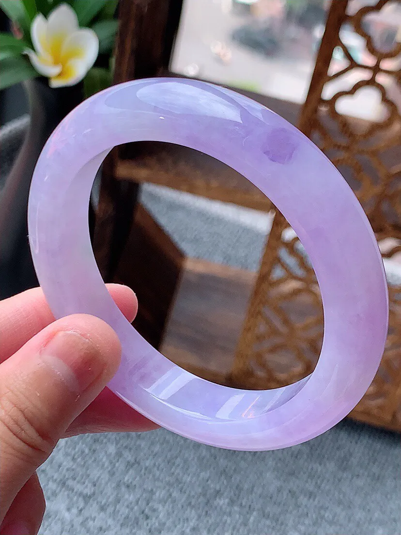 a货翡翠老坑种紫罗兰厚装正装正圈手镯58-59圈口  尺寸58×12×9.3mm 重量69.52g 0622