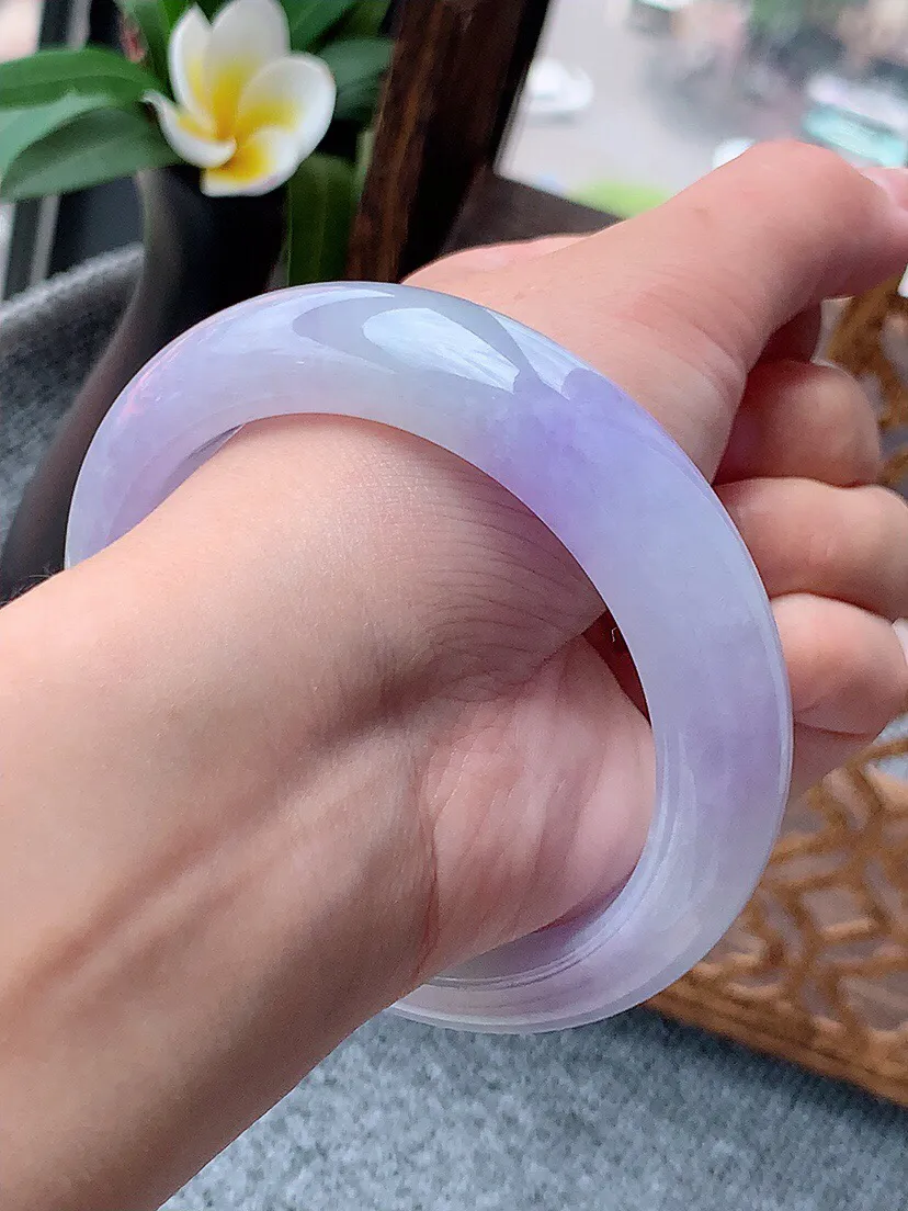 a货翡翠老坑种紫罗兰宽边厚装正装正圈手镯59-60大圈口 尺寸59.4×14.8×10mm 重量92.65g 0622