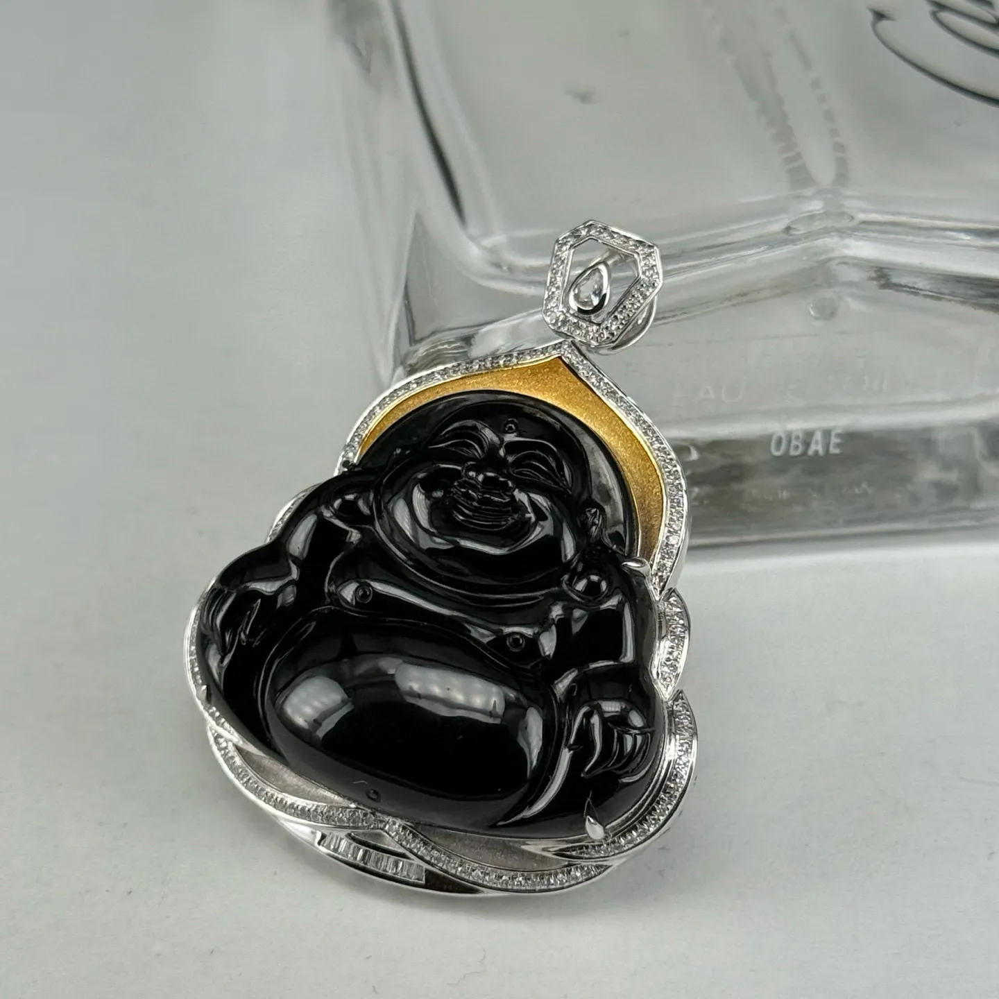 精品18k墨翠大肚佛 种好色正 黑度极好 打灯通透 油性十足 尺寸45.9