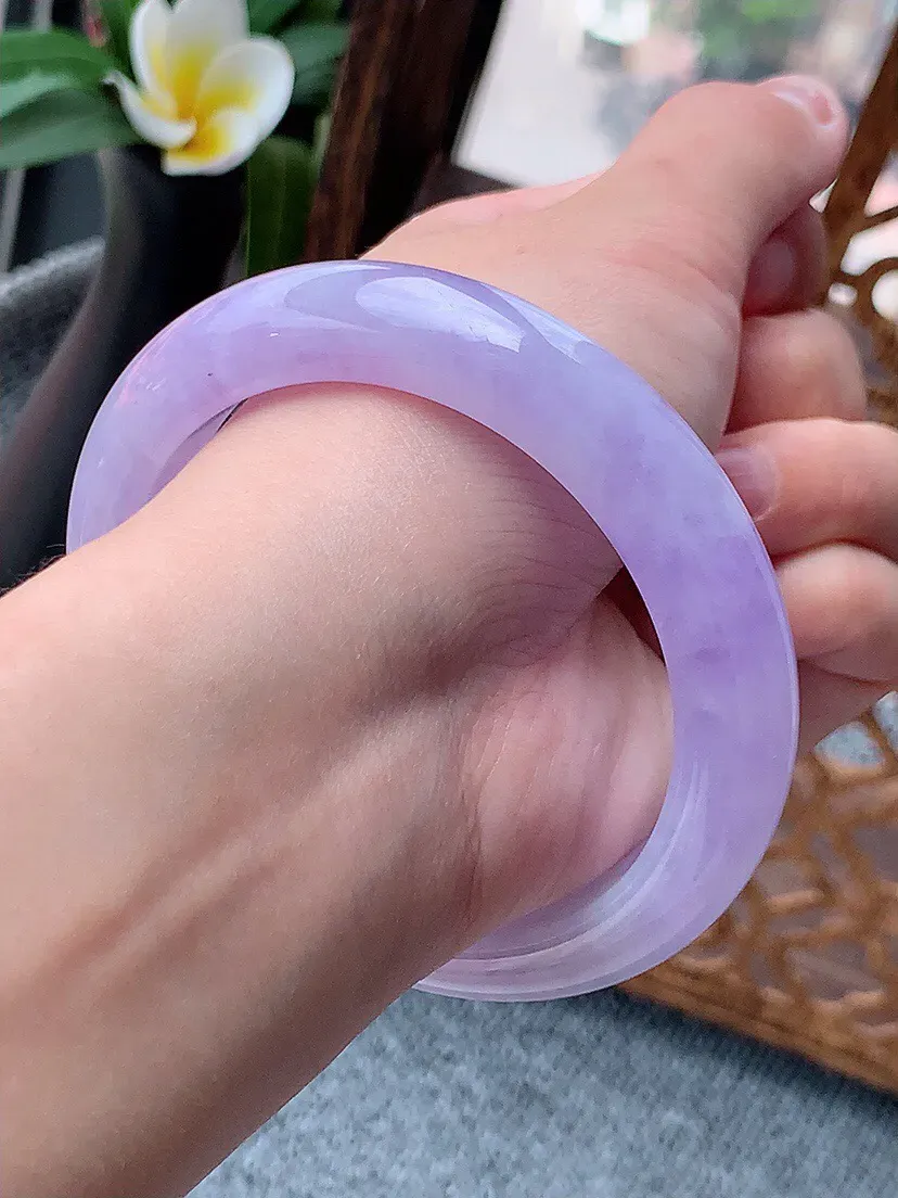 a货翡翠老坑种紫罗兰厚装正装正圈手镯58-59圈口  尺寸58×12×9.3mm 重量69.52g 0622