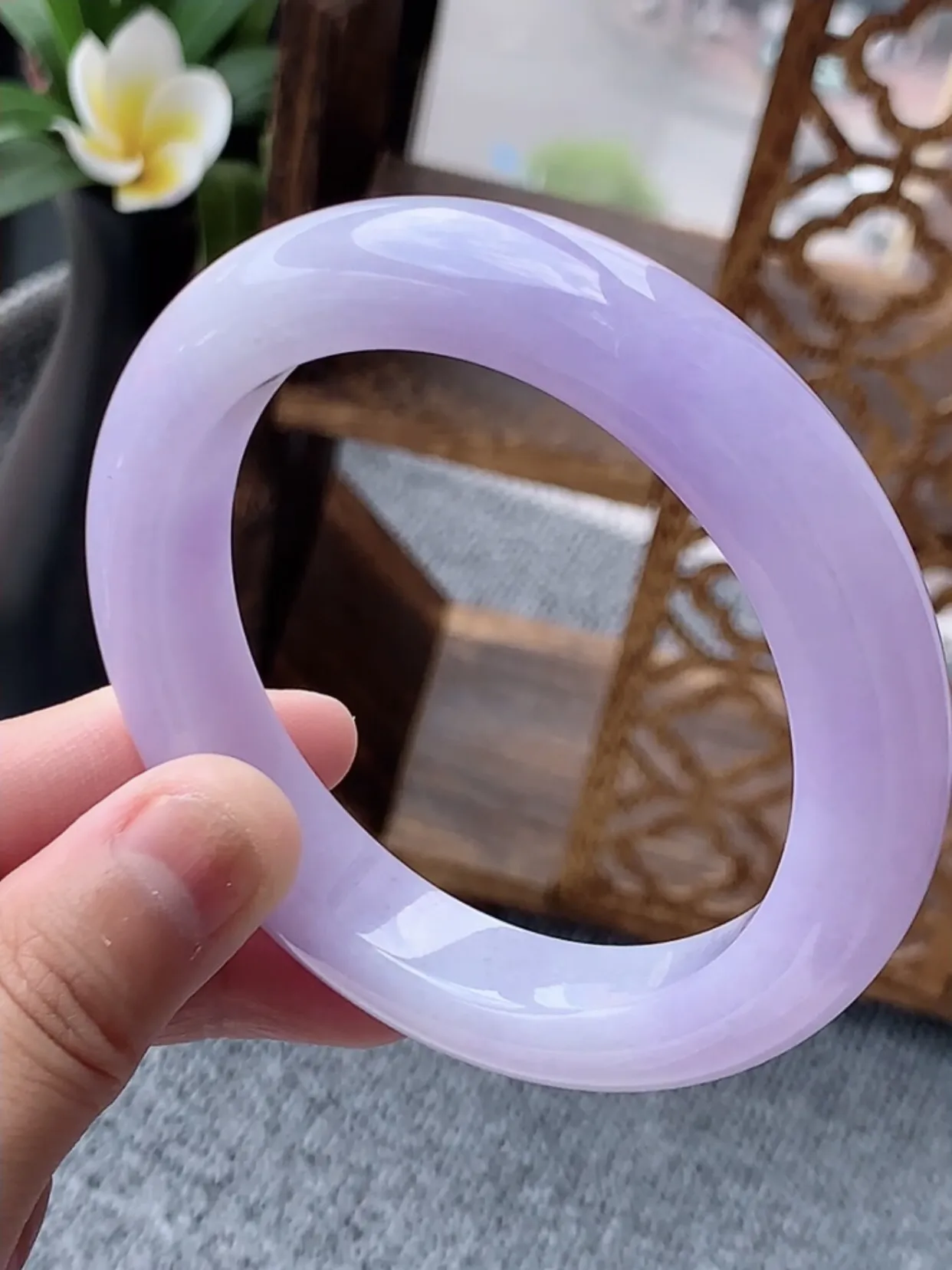 a货翡翠老坑种紫罗兰厚装正装正圈手镯58-59圈口 尺寸58×12×9.7mm 重量75.39g 0622