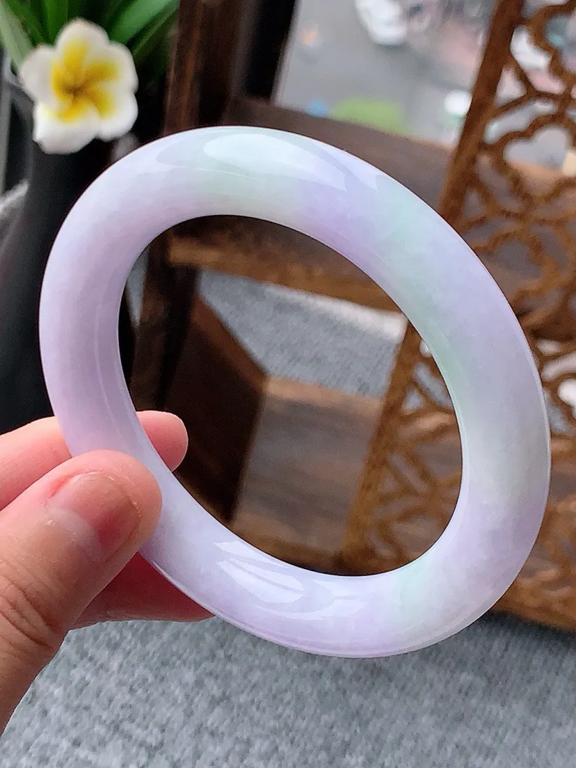 a货翡翠老坑紫罗兰圆条手镯55-56圈口  尺寸55×10.7mm 重量63.26g 0617