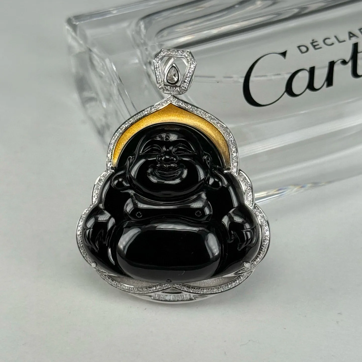 精品18k墨翠大肚佛 种好色正 黑度极好 打灯通透 油性十足 尺寸45.9