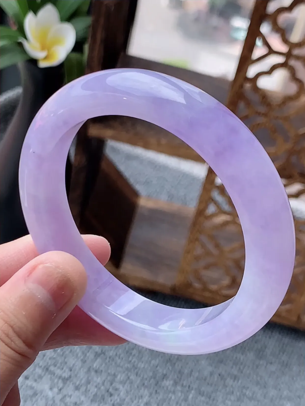 a货翡翠老坑种紫罗兰厚装正装正圈手镯58-59圈口  尺寸58×12×9.3mm 重量69.52g 0622