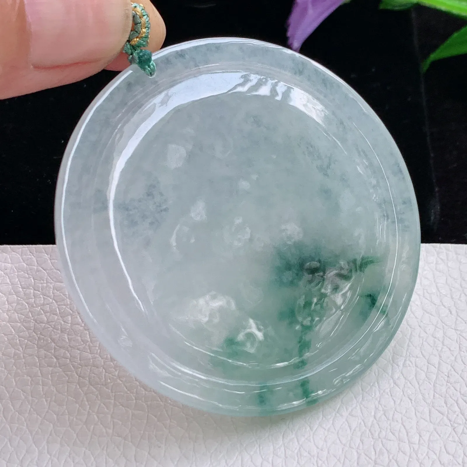 yn实拍52.8*5.5缅甸翡翠精雕冰飘花三羊开泰 生肖羊玉吊坠 玉挂件
